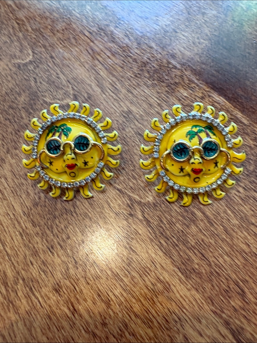 Lunch At the Ritz Yellow Sunface Smiley Stud Earrings with Sunglasses